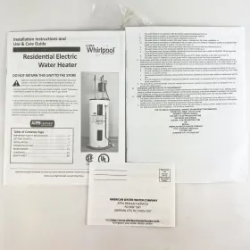 100263104 Whirlpool Electric Water Heater Installation Instructions Use Care Guide Manual