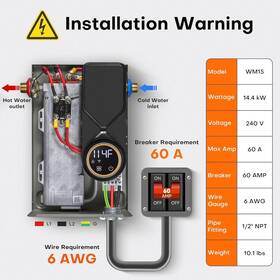 Wintemp 00001595 14.4kw Electric Tankless Water Heater 240v 3.5 Gpm Wifi Etl Gray