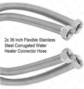 Zepnl 36l 1/2&quot Flexible 304 Stainless Steel 36 Inch Corrugated Water Heater 1/2 Fip Hose X 2