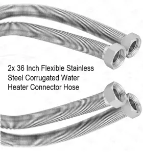 Zepnl 36l 1/2&quot Flexible 304 Stainless Steel 36 Inch Corrugated Water Heater 1/2 Fip Hose X 2