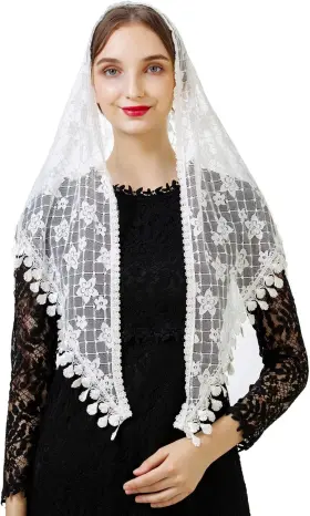 Zerodis0po1dur9gw-02 Zerodis Lace Mantilla Chapel Veil Triangle Head Covering Shawl Scarf