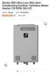 Takagi Outdoor Tankless Hot Water Heater Natural Gas/propane 10GPM Open. Price: $850.00.