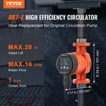 Vevor 007E-2F2 Hot Water Recirculating Pump 110V 42W 16 Gpm New. Price: $76.99.