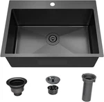 28X18 Black Stainless Steel Kitchen Sink, 16 Gauge Single Bowl With Strainer New. Price: $266.99.