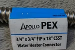 Apollo APXCSST1834 Water Heater Supply Hose, 3/4" Pex To 3/4'' Fip, Stainless New. Price: $19.99.