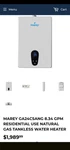 Marey GA24CSANG Tankless Water Heater White Natural Gas 8.34 Gpm Energy Saver New. Price: $1000.00.